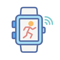 Smartwatch with running icon displaying fitness tracking capabilities on a black background
