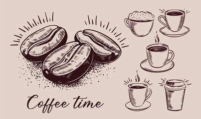Coffee time, hand drawn illustrations.