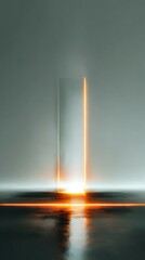 A mysterious glowing portal casting a luminous orange reflection in an abstract, futuristic sci-fi environment