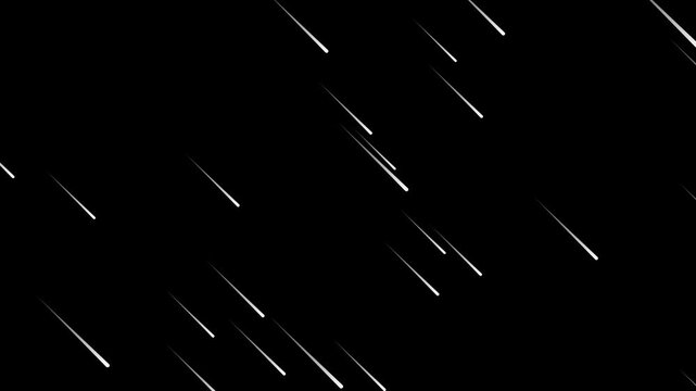 Meteor rain falling animation on green screen transparent background. Fantastic landscape with a meteor shower failing alpha channel. Shooting star and meteor shower effect for overlay video.