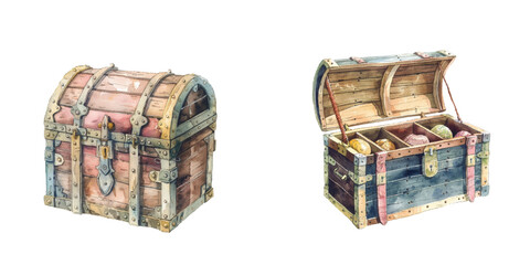 treasure chest watercolor vector illustration