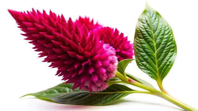 Closeup of a vibrant red celosia flower isolated on white background