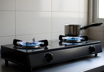 Double burner gas stove in the kitchen.