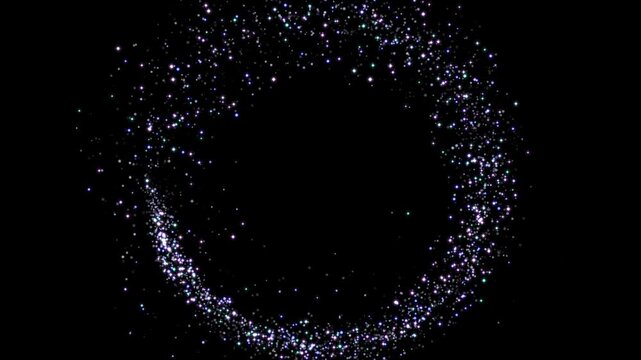 Cartoon magical sparkles moving in circular motion on black background animation. (loop)