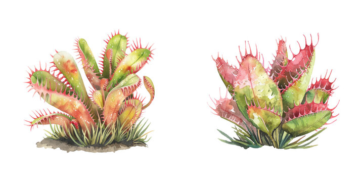 venus flytrap watercolor vector illustration