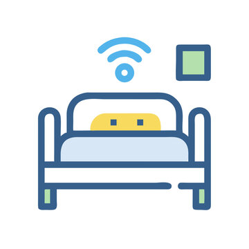 Smart Bed Icon Illustration with Connectivity and Minimalist Design on Black Background
