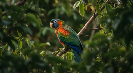 Vibrant Parrot in Lush Green Tropical Foliage