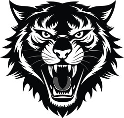 Fototapeta premium Black Silhouette of a roaring tiger face, sharp angles.