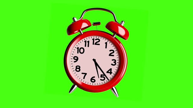 Red Alarm Clock ringing on green screen.