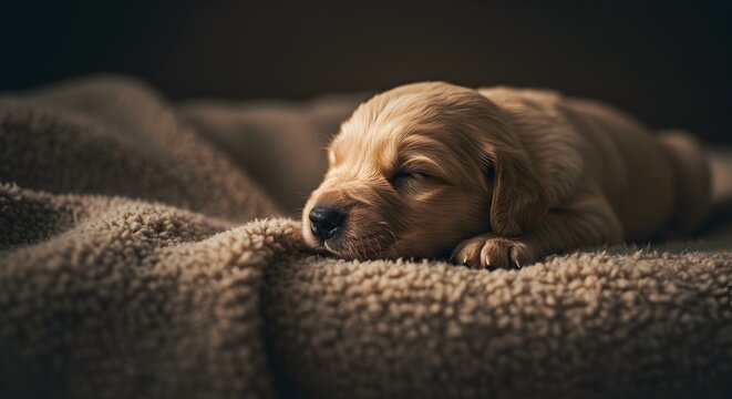 Adorable Golden Retriever Puppy Sleeping Peacefully on Blanket
