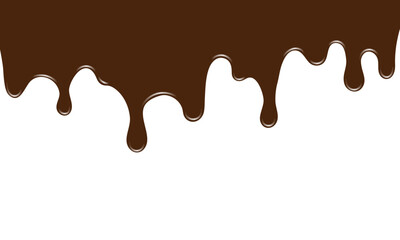 Chocolate drips on a white background, creating a delicious and mouth-watering effect. Ideal for advertising desserts or sweets