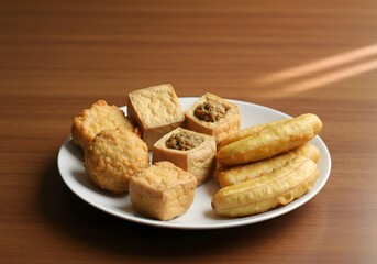Fototapeta premium Indonesian fried snacks on plate.
