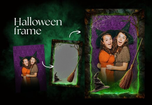 Halloween Photo Frame Flyer Template with Witchcraft Themed Border