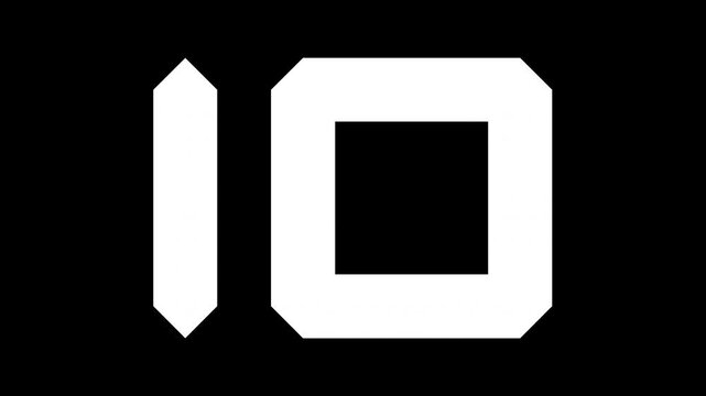 15 second countdown timer animation in white digital letters on a black background