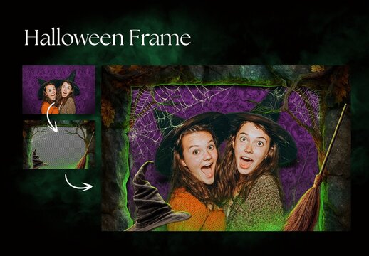 Halloween Photo Frame Flyer Template with Witchcraft Themed Border