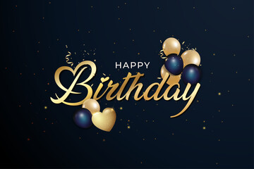 Naklejka premium Happy birthday celebration card design with realistic 3d golden balloons abstract luxury confetti background