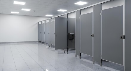 Modern Public Restroom with Individual Stalls and Clean White Walls