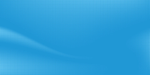 Obraz premium Halftone dots on blue background. Modern comic pop art style blank layout. Template design for comic book, presentation. Vector illustration