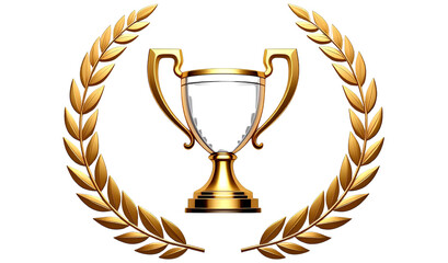 Sports logo with trophy and laurel wreath, isolated PNG. 
