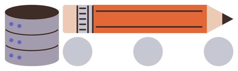 Database stack and pencil connected visually, suggesting data storage, creativity, and progress. Ideal for tech, education, content creation, database design, workflow management digital tools