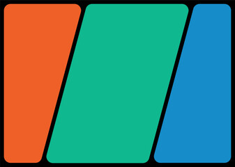 Abstract vector design featuring rounded rectangles in orange, green, and blue against a black backdrop, creating a modern and minimalist composition for graphic applications. comic layout