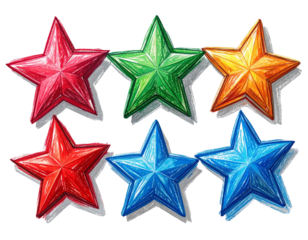 Mixed Crayon Asterisks and Stars Illustration, isolated on transparent background