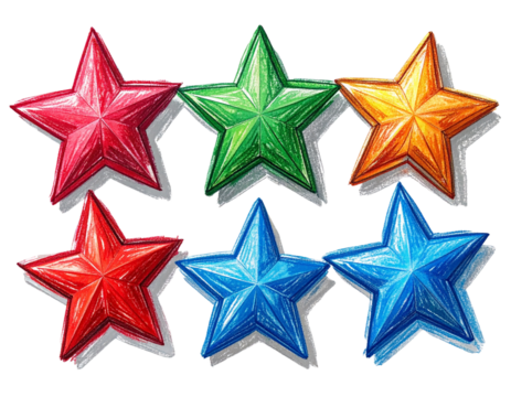 Mixed Crayon Asterisks and Stars Illustration, isolated on transparent background