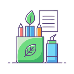 Creative supplies and stationery illustration with eco friendly design on a dark background