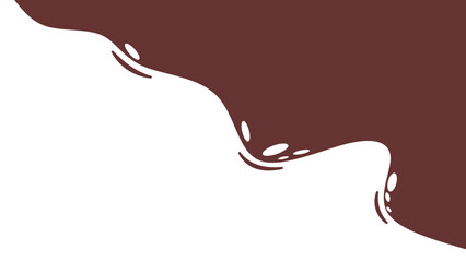 An abstract vector graphic features a flowing wave of dark brown liquid or chocolate against a white space, creating a dynamic and visually appealing design element.