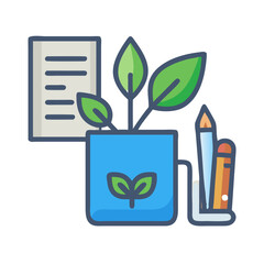 Creative ideas sprout: A plant, pen and paper representing inspiration and growth