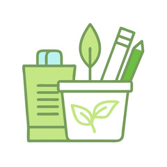 Eco-Friendly Stationery Set with Plants in a Pot Flat Design Illustration on Black Background