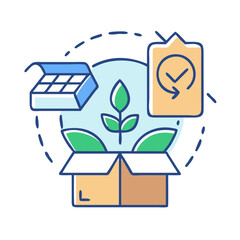 Eco-Friendly Shipping and Sustainability Concept with Plant, Box, Solar Panel, and Checklist Icon