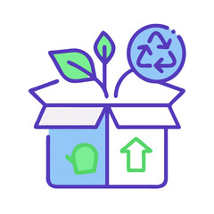 Eco-Friendly Packaging with Recycling Symbol and Sprout in a Cardboard Box Concept