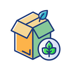 Eco-Friendly Packaging Concept: Stylized Icon of a Cardboard Box with Leaves Symbolizing Sustainability