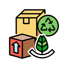 Eco-Friendly Packaging and Recycling Concept with Cardboard Boxes and Recycle Symbol, Isolated on Black