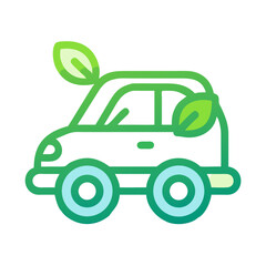 Stylized eco-friendly car icon with leaves on top representing sustainable transportation