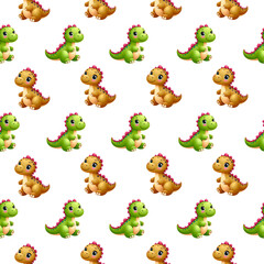 Obraz premium Seamless pattern featuring cute baby dinosaurs in various poses on a white background