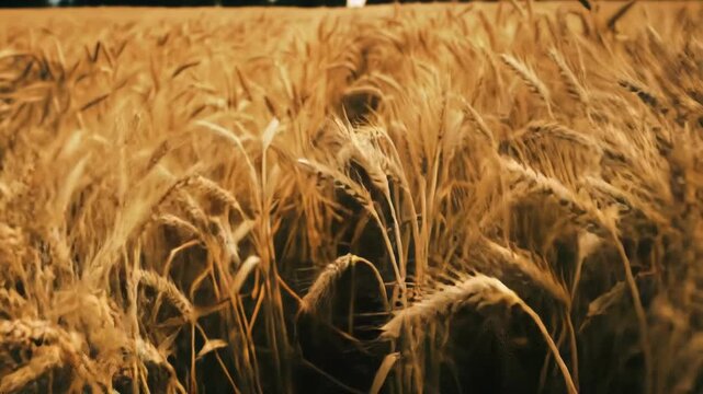 Close-up of golden wheat field, a beautiful harvest landscape. Nature, grain background.