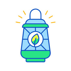 Stylized lantern with a plant leaf inside casting a warm glow, symbolizing eco-friendly energy