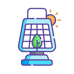 Stylized lantern powered by the sun and representing green energy solutions