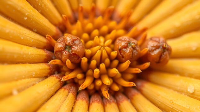 Trifid Bur-Marigold (Bidens tripartita). Fruiting Capitulum Detail Closeup