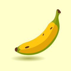 Illustration of a yellow banana with brown spots on a pale yellow background, highlighting healthy eating and tropical fruit concept.
