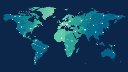Fototapeta premium Abstract World Map with Connected Nodes.
