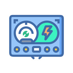 Modern interface dashboard with speedometer and lightning bold graphic on black background