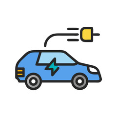 Electric Car with Plug, Eco-Friendly Transportation and Sustainable Technology on Dark Background