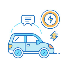 Electric Car Icon Representing Communication Power and Eco-Friendly Transportation Solutions on Black Background