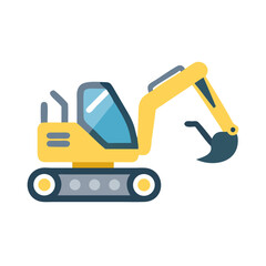 Illustration of a yellow and gray mini excavator on a black background