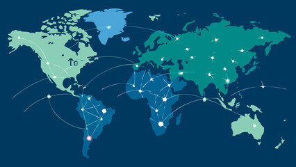 Colorful World Map Illustrating Global Connections and Networks.