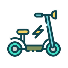 Modern electric scooter icon in flat style against a black background signifying eco-friendly urban transportation