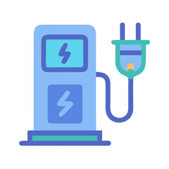 Stylized electric vehicle charging station icon with plug on a black background